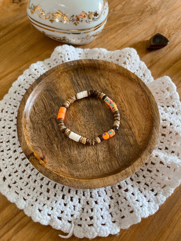 Bracelet surfeurs - perle heishi - perle de coco - bracelet perle de coco - bracelet hippie - bracelet surf - surf - surfeur - bijoux surfeur - bracelet orange - bracelet sunset