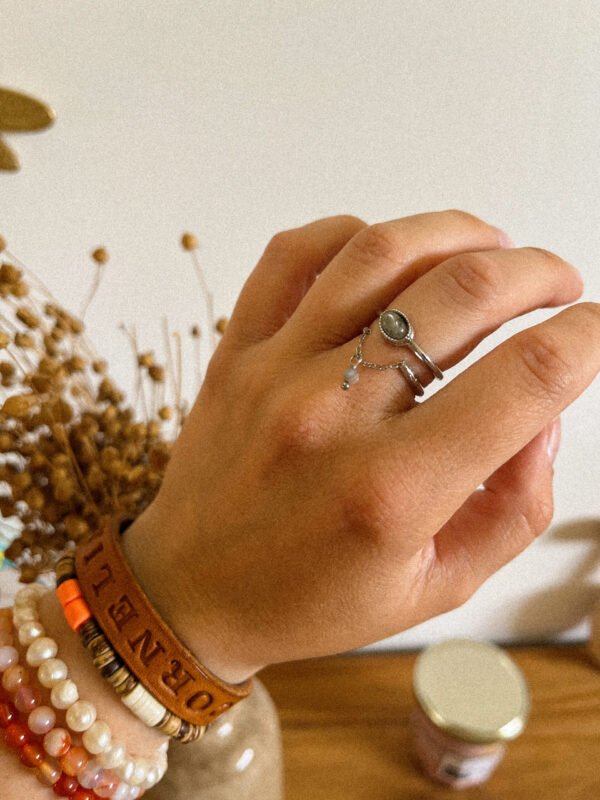 Bague - bague bohème - bague lune - bague pierre - bague en pierre - bague pierre naturelle - bague acier inoxydable - bague Bono - bohème - bijou bohème