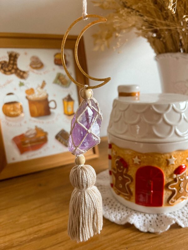 Décoration murale - suspension - supension améthyste - suspension pierre naturelle - améthyste - décoration murale améthyste - wild louve - décoration - décoration bohème - bohème - boho - hippie - lithothérapie -