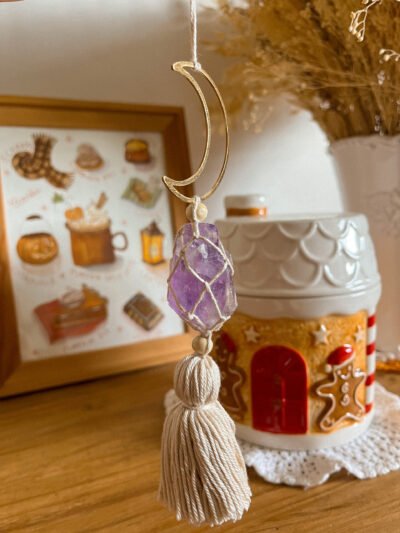 Décoration murale - suspension - supension améthyste - suspension pierre naturelle - améthyste - décoration murale améthyste - wild louve - décoration - décoration bohème - bohème - boho - hippie - lithothérapie -