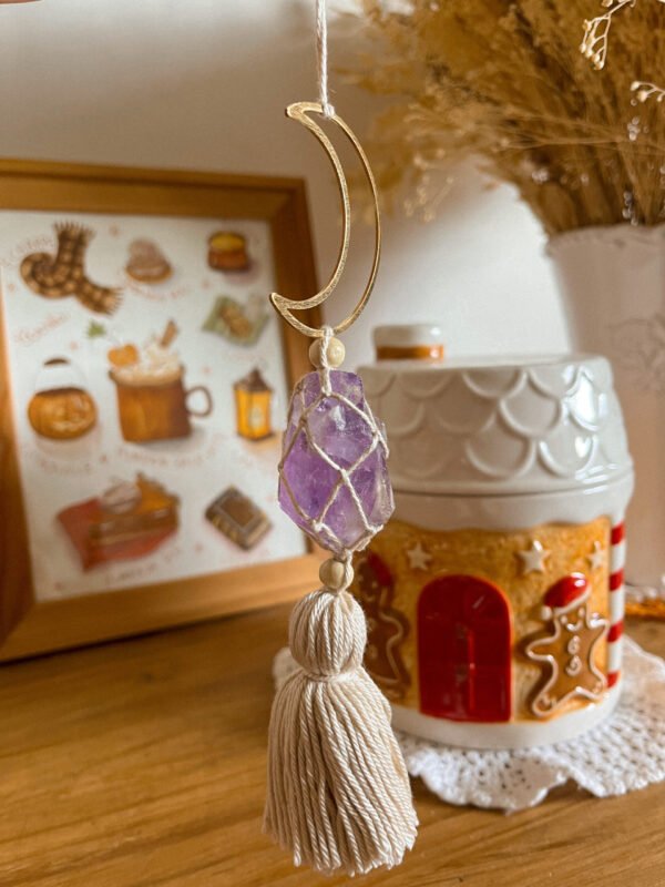 Décoration murale - suspension - supension améthyste - suspension pierre naturelle - améthyste - décoration murale améthyste - wild louve - décoration - décoration bohème - bohème - boho - hippie - lithothérapie -