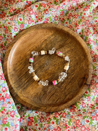 Bracelet cristal de roche - Bracelet surfeur - perle naturelle - perle de coco - bracelet perle de coco - bracelet hippie - bracelet surf - surf - surfeur - bijoux surfeur - Wild louve - bracelet nature - bracelet ancrage