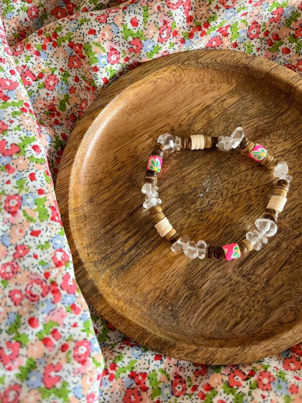 Bracelet cristal de roche - Bracelet surfeur - perle naturelle - perle de coco - bracelet perle de coco - bracelet hippie - bracelet surf - surf - surfeur - bijoux surfeur - Wild louve - bracelet nature - bracelet ancrage