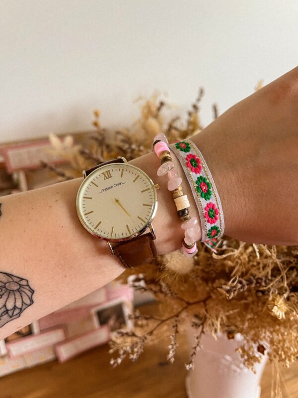 Bracelet quartz rose - Bracelet surfeur - perle naturelle - perle de coco - bracelet perle de coco - bracelet hippie - bracelet surf - surf - surfeur - bijoux surfeur - Wild louve - bracelet nature - bracelet ancrage