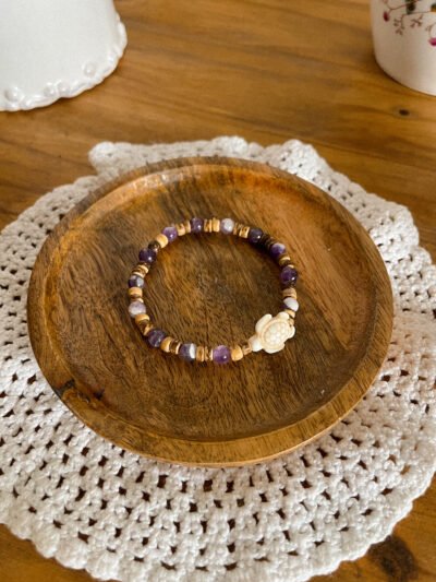 Bracelet améthyste - perle de coco - pierre améthyste - bracelet tortue - améthyste naturelle - améthyste - Wild louve - pierre naturelle - anti stress naturelle
