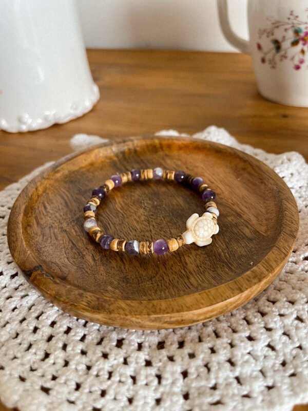 Bracelet améthyste - perle de coco - pierre améthyste - bracelet tortue - améthyste naturelle - améthyste - Wild louve - pierre naturelle - anti stress naturelle