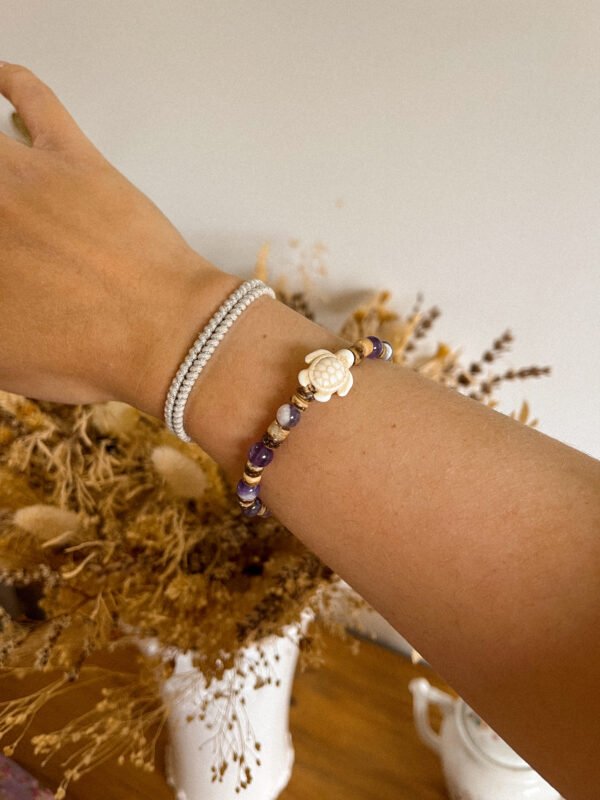 Bracelet améthyste - perle de coco - pierre améthyste - bracelet tortue - améthyste naturelle - améthyste - Wild louve - pierre naturelle - anti stress naturelle